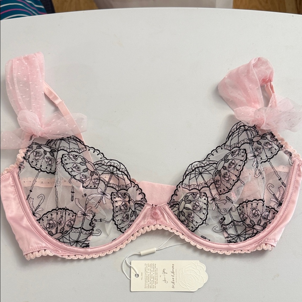 For Love And Lemons Pink Sheer Lace Bra